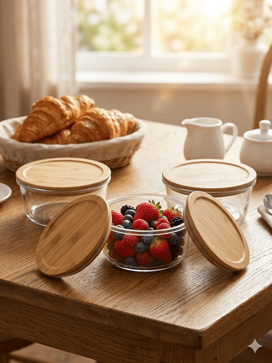 Contenedor De Vidrio Y Tapa De Bambu