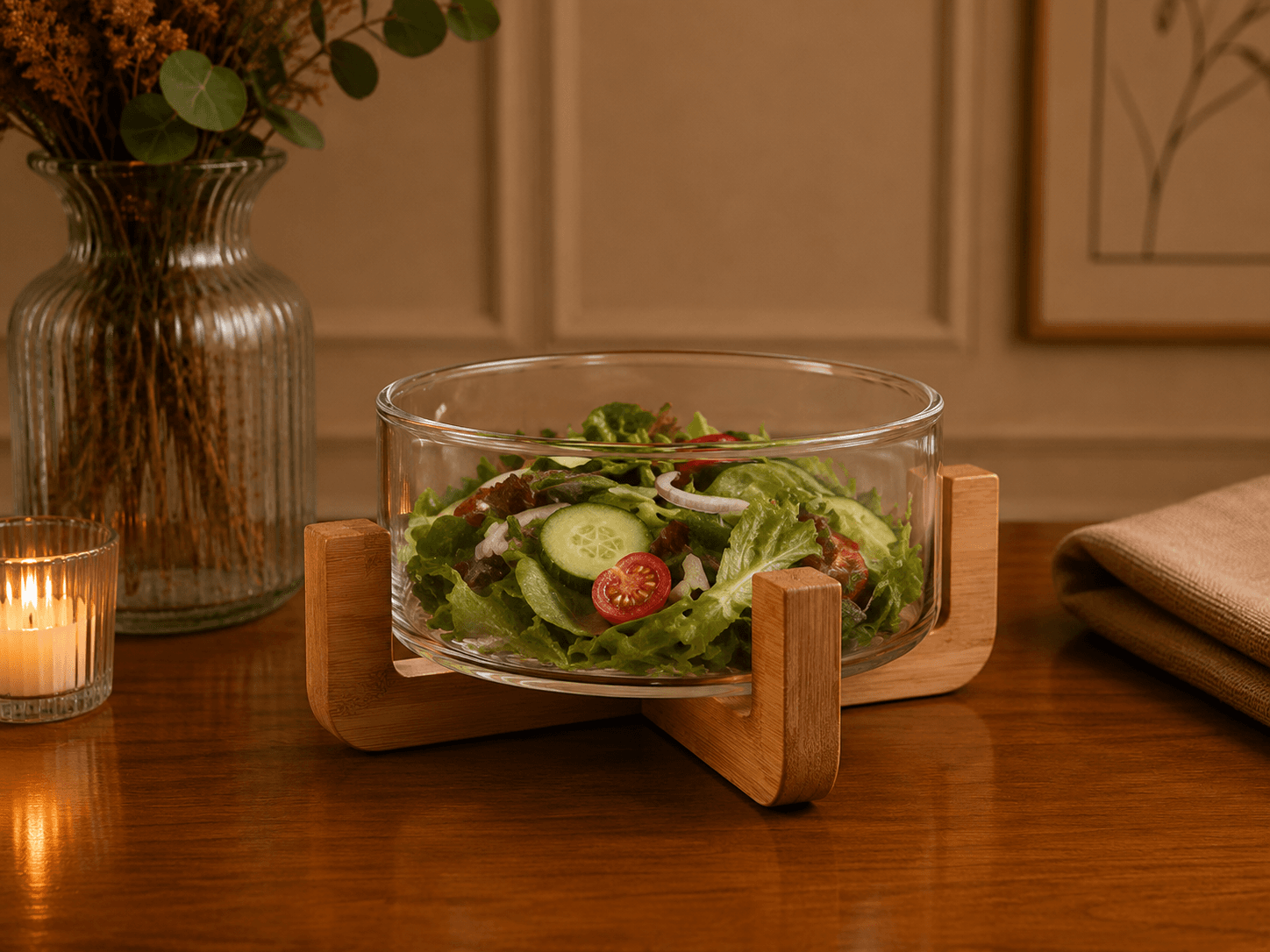 Ensaladera Con Base De Bambu